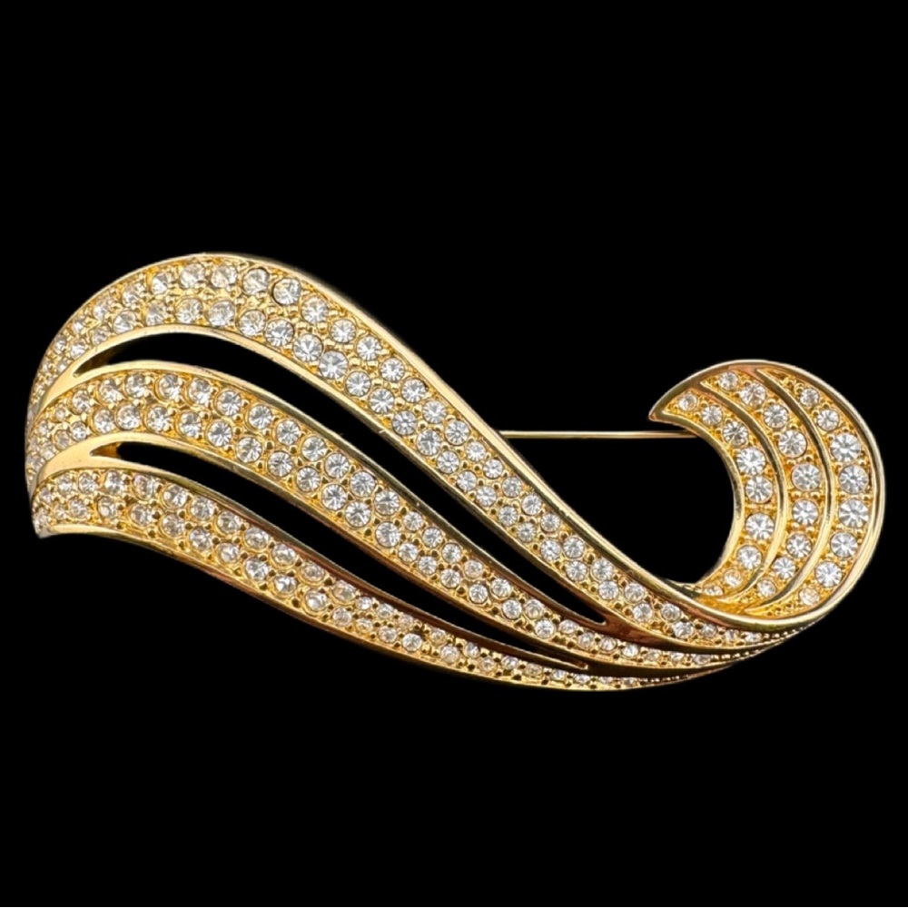 Swarovski Gold Swirl Wave Diamanté Crystal Brooch